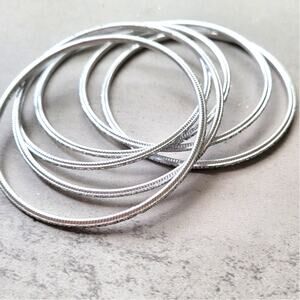 Silver Glitter Thin Metal Bangles Metallics Stack of 6